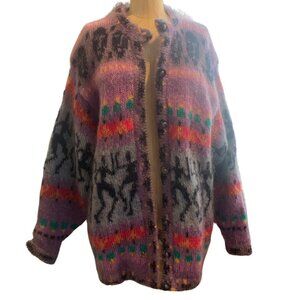 Vintage Siochain Mohair Ireland Handloomed Oversized Cardigan Womens Size M